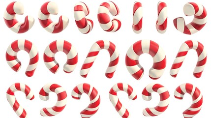 Several candy canes featuring vibrant red and white stripes are neatly isolated on a clean white background, a creation brought to life by Generative AI. The striking contrast between the red and whit