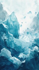 Obraz premium Fractured ice formations revealing crystal-blue interiors in a polar landscape during the calving season