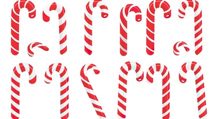 Fototapeta premium Several candy canes featuring vibrant red and white stripes are neatly isolated on a clean white background, a creation brought to life by Generative AI. The striking contrast between the red and whit