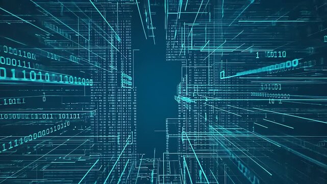 Abstract Digital Technology Blueprint with Binary Code and Circuit Pattern