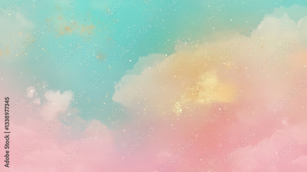 Poster the sky transitions into gentle pastel shades of pink and blue at dusk, with fluffy clouds illuminat