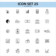 Accounting and Finance Icon Set – Line Style Business, Budgeting, and Banking Symbols for Reports and Apps