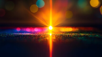 Lens flare distortion creating blurred rainbow reflections with prismatic light leaks and colorful shadow overlays on black