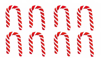 Fototapeta premium Several candy canes featuring vibrant red and white stripes are neatly isolated on a clean white background, a creation brought to life by Generative AI. The striking contrast between the red and whit