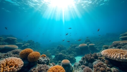 Fototapeta premium Serene Ocean Depths with Exotic Coral Formations and Sun Rays