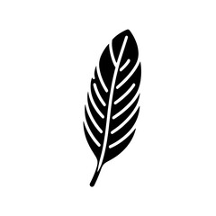 Fototapeta premium Black silhouette of a leaf on white background, nature symbol