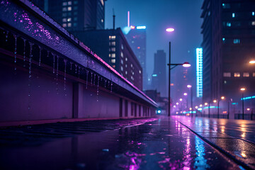 Water Dripping from Roof at Night in a Neon Cityscape  