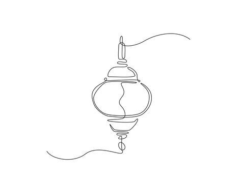 Continuous line art drawing of arabian lantern lamp. islamic lantern in line art drawing vector illustration. Editable stroke.