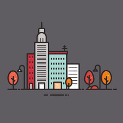 Minimalist Cityscape Illustration with Autumn Trees
