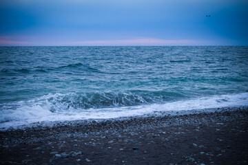 Fototapeta premium Birds fly over the stormy sea