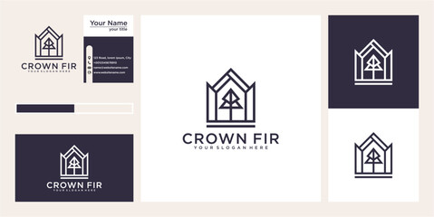 Minimalist Crown Fir Tree House Logo Design