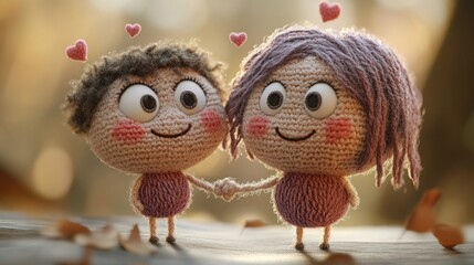 Fototapeta premium Cute knitted couple holding hands