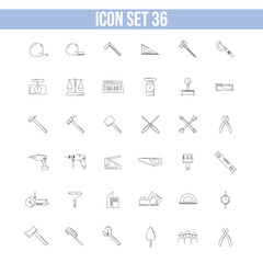 Fototapeta premium Set of 36 Thin Line Construction and Measuring Tool Icons – Minimal Outline Style for Engineering and DIY Projects
