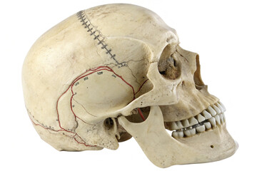 Obraz premium skull and crossbones, Detailed 3D Anatomical Rendering of the Human Skull Isolated On White Background.