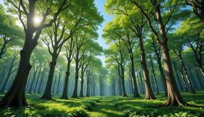 Sunlit forest path serene woodland nature scene lush environment ground view tranquility