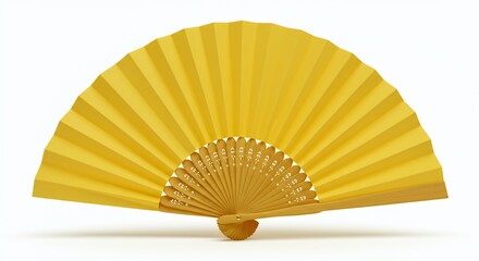 A vibrant yellow paper fan, perfect for Asian-themed designs.