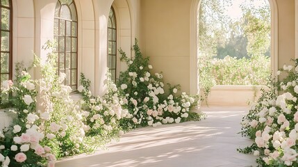 Wedding background fantasy and luxury with flowers generative AI