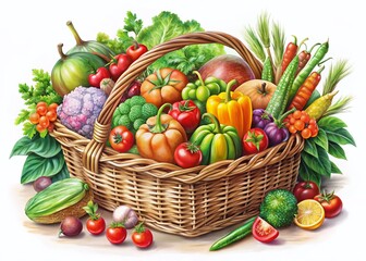 Intricate Plant Basket Design, Woven Food Basket,  Artisan Bread and Produce Still Life Photography