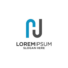 Modern Abstract Blue and Gray Interlocking Letter NJ Logo Design
