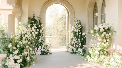 Wedding background fantasy and luxury with flowers generative AI
