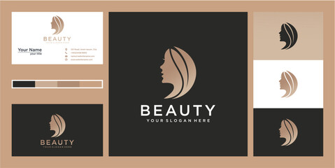 Modern Beauty Salon Logo Design with Elegant Female Silhouette