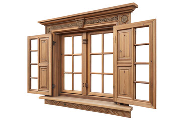 Obraz premium Vintage Wooden Window with Shutters, Antique Design Element.