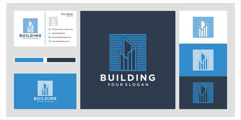 Modern Blue Building Logo Design with Business Card Template