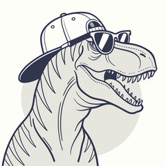 Dinosaur Cool T-Rex Wearing Sunglasses and Snapback – Fun Dinosaur Art Vector Design