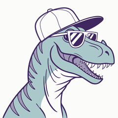 Fototapeta premium Dinosaur Cool T-Rex Wearing Sunglasses and Snapback – Fun Dinosaur Art Vector Design