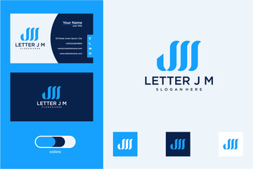 Modern Blue Jm Letter Logo Design with Business Card Template