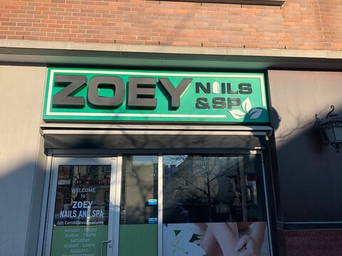 Ottawa, Canada-January 26, 2025:The storefront of a nail salon called "ZOEY Nails and Spa" located  on Preston street.
