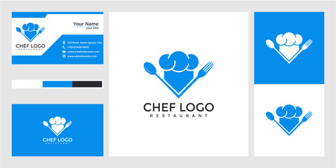 Modern Blue Pixel Chef Logo Design for Business Cards