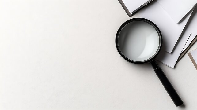 Magnifying glass over papers. Work, desk, close up