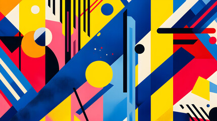 pop art composition with vibrant primary colors and dynamic abstract shapes 