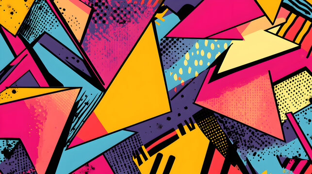 pattern featuring sharp angles and bright neon hues in a retro pop art style 