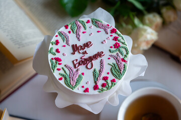 Bento cake with a signature in Russian 