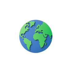 Fototapeta premium 3D globe model representing Earth with green continents on a blue background.