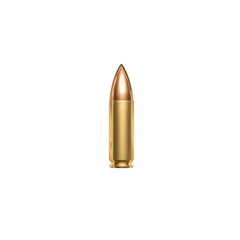 A single bullet, isolated on a white background, showcasing design and materials.