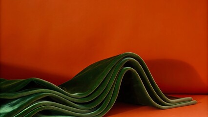 Abstract Green Form on Orange Background