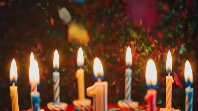 Celebratory birthday cake with candles: vibrant confetti explosion party scene