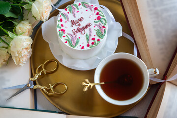 Bento cake with a signature in Russian 