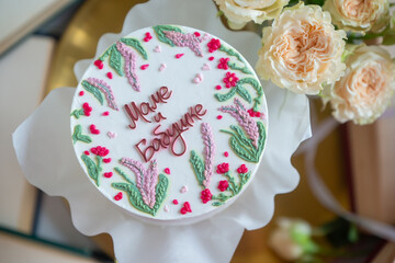 Bento cake with a signature in Russian 