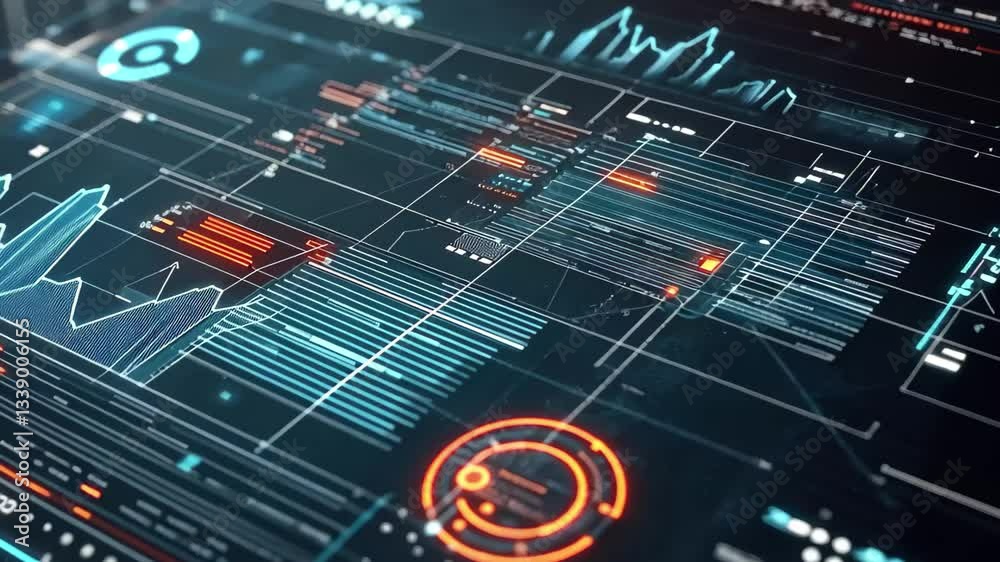 Poster futuristic data analysis and scanning technology showcasing advanced digital interfaces and analytic