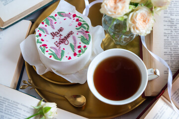 Bento cake with a signature in Russian 
