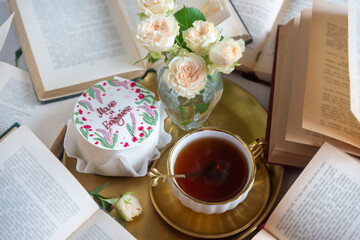 Bento cake with a signature in Russian 