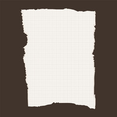 Lined torn notebook paper on dark brown  background. Torn notebook paper sheet.