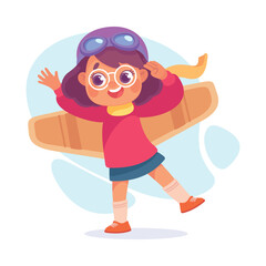 Wings with Girl Character Pretend Flying Vector Illustration