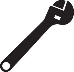 Silhouette of an adjustable wrench, black and white, minimalist design, simple shape, industrial tool, graphic illustration, high contrast, iconic tool symbol, vector art style,