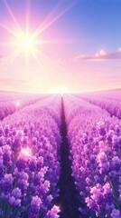 Obraz premium Breathtaking lavender field stretching towards the horizon under a radiant sunrise