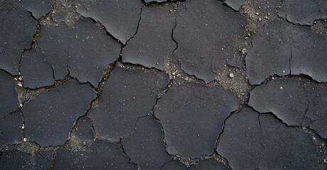 Obraz premium Close-up of cracked, weathered asphalt, showcasing the texture and patterns created by age and environmental factors.